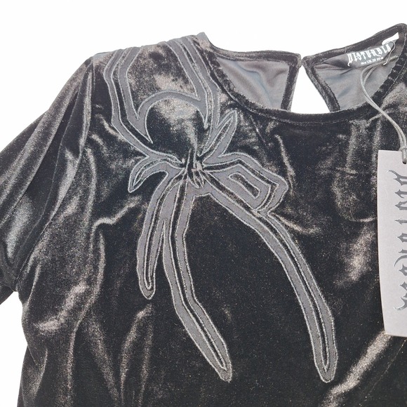 Disturbia Maxi Dress 16 Antivenom Spider Cut Out Mesh Black Velvet Gown Goth - Picture 3 of 10